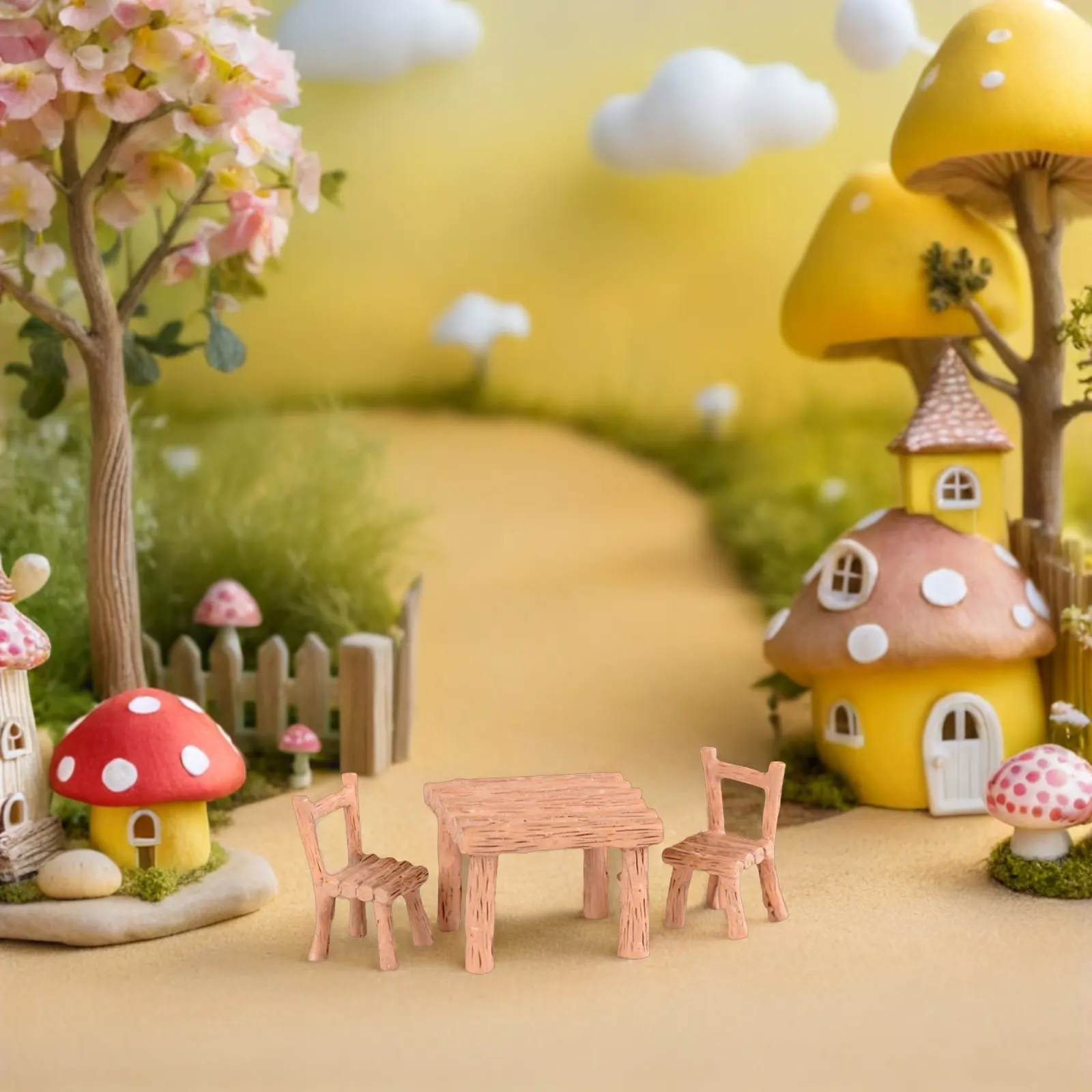 1Set Miniature Garden Chair Resin Patio Furniture Small Office Desk Ornament Mini Landscape Decor Miniature Table and Chairs Set