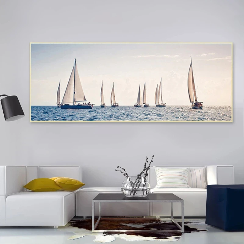 Sailboat Water Canvas Painting Resort Ship Architecture Prints and Posters, Living Room Home Decor, Unframed