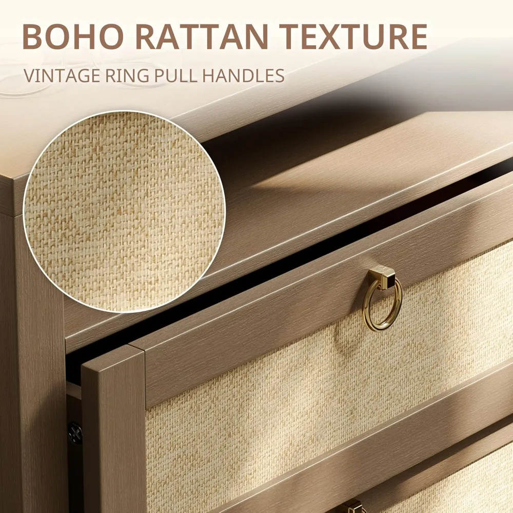 منضدة محطة شحن مقاس 23.6 بوصة مع درجين ورف تخزين، طراز الروطان البوهيمي لمساحات غرف النوم الصغيرة #5