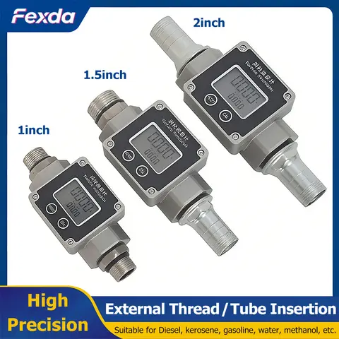 Electronic Digital Turbine Flow Meter External Thread 1inch/1.5inch/2inch High Precision Water Flowmeter for Diesel Petrol