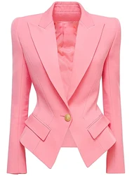 Chaqueta de diseñador para mujer, Blazer ajustado con solapa y un solo botón, 2024