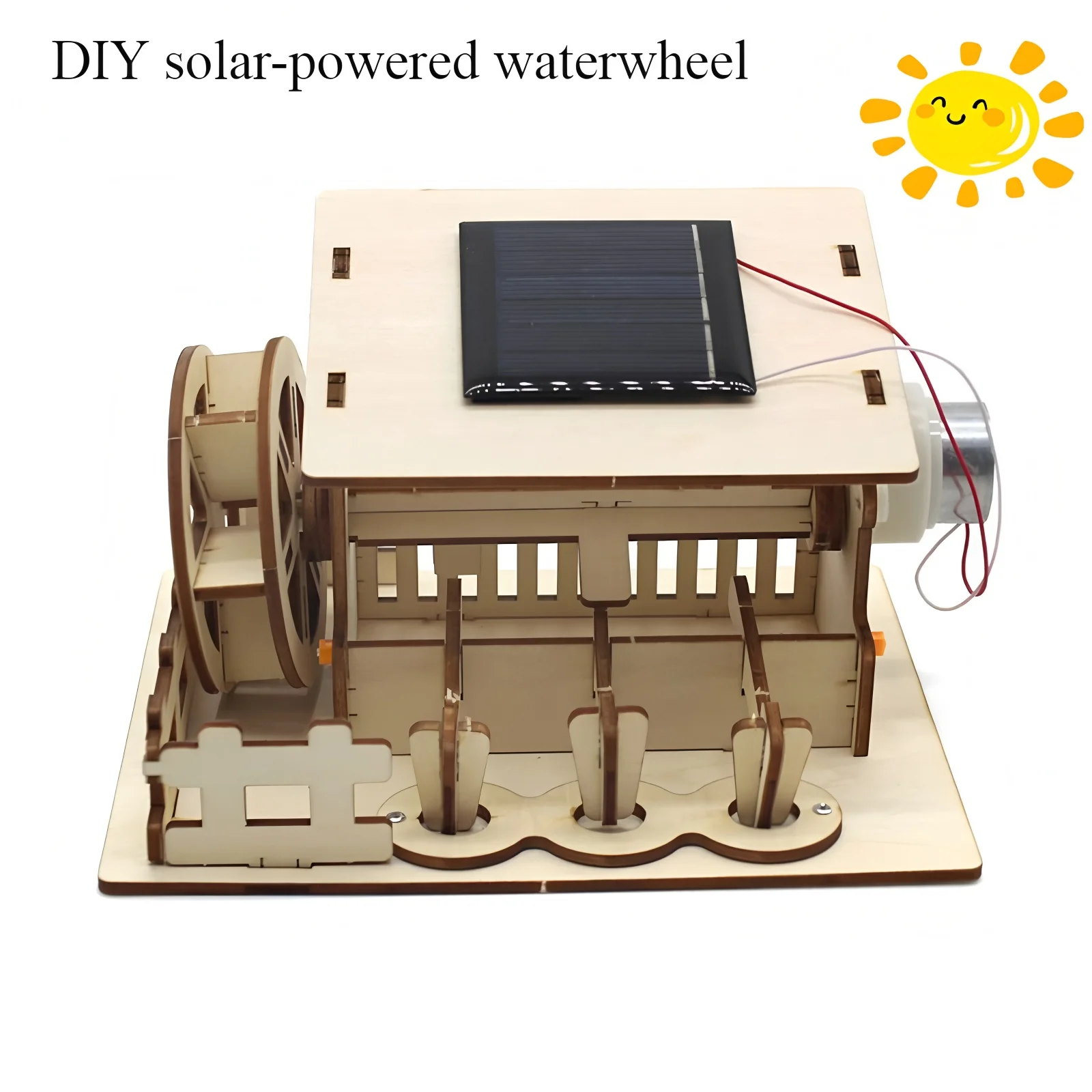 عجلة مائية تعمل بالطاقة الشمسية، نموذج تجميع مصنوع يدويًا للأطفال، أحجية الصور المقطوعة الخشبية ثلاثية الأبعاد، ألعاب تعليمية هدية ذاتية الصنع