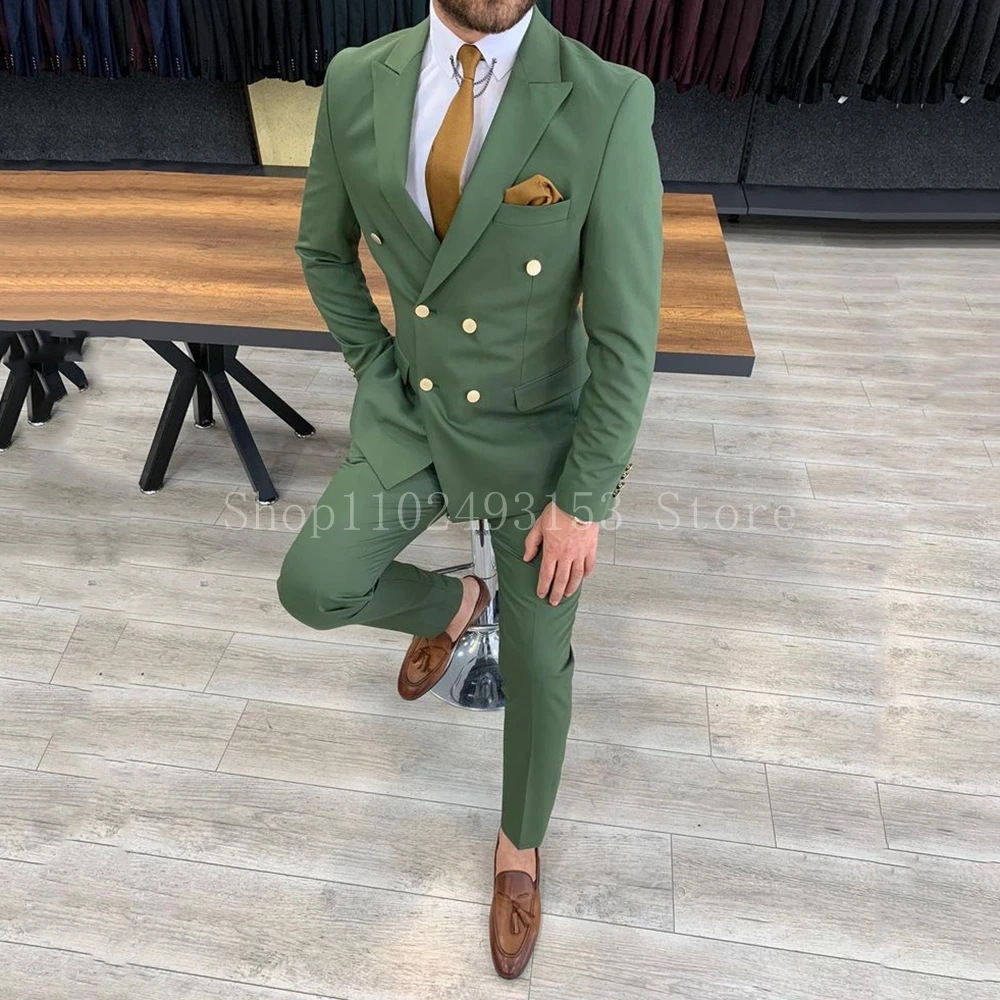 Tailor Made Male Suits Slim Fit 2 Pieces Double Breasted Formal Elegant Wedding Suits Set (Blazer+Vest+Pants) Costume Homme