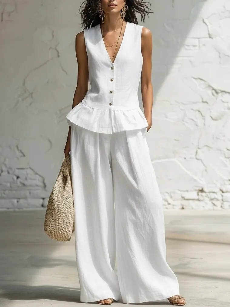 

Летний женский комплект одежды: топ с V-образным вырезом без рукавов и шорты с завышенной талией, из полиэстера, повседневный наряд для женщин