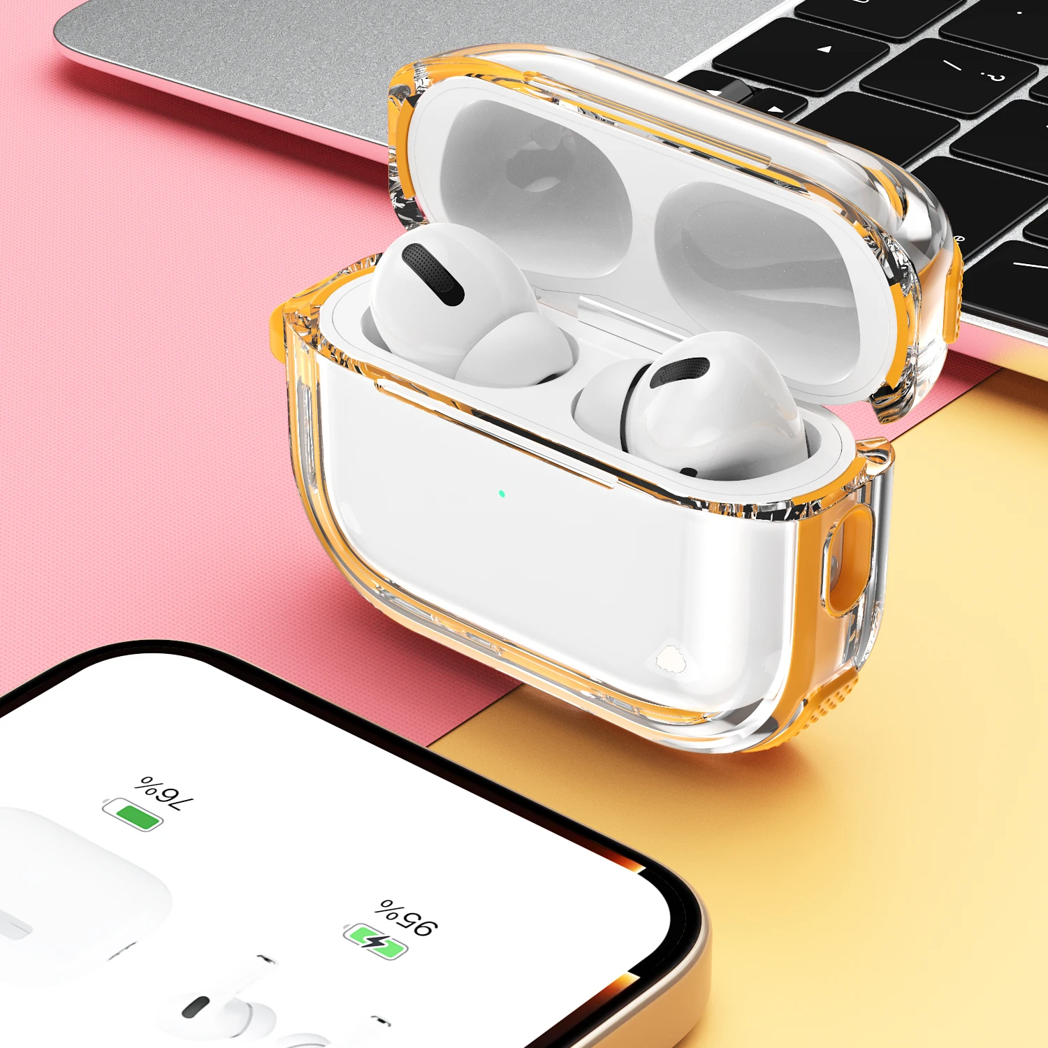 لسلسلة airpodspro2 حافظة سماعات رأس شفافة مبتكرة وعصرية بلون الحلوى ومقاومة للغبار والصدمات