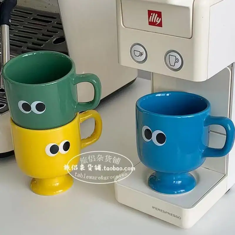 Color Tall Mug Big Eye Mug Korean Vintage Ceramic Coffee Milk Cup Mug Can Be A Love Couple Water Cup Gift