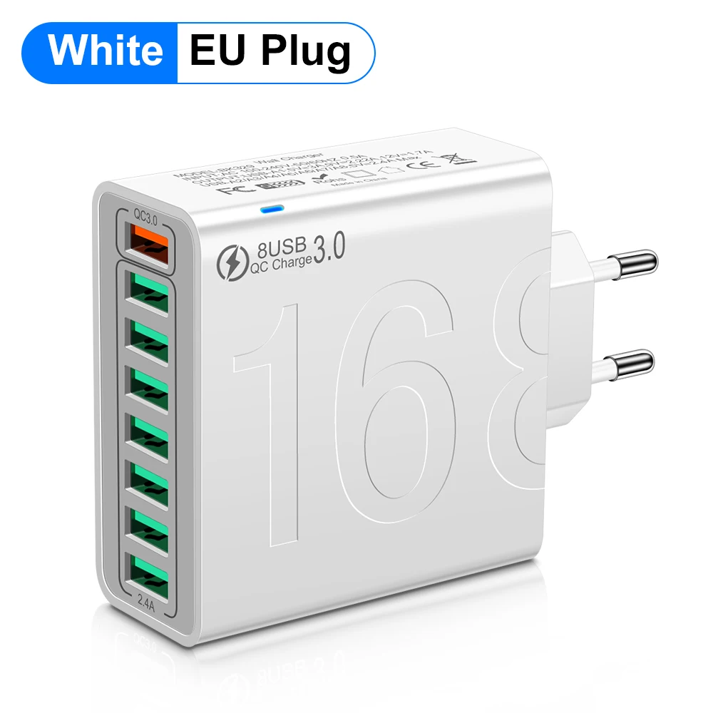 WALKESEN Insgesamt 150 W 8 Ports USB-Ladegerät Schnelllade-Handy-Ladegerät-Adapter für iPhone Samsung Xiaomi 14 15 Quick Charge 3.0 Wandladegerät 10