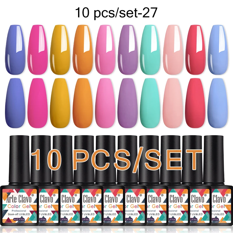 Arte Clavo 10PCS 8ml Spring Macaroon Nail Gel Polish Set Semi Permanent UV Gel For Manicure Soak Off Gel Nail Polish Kit Varnish