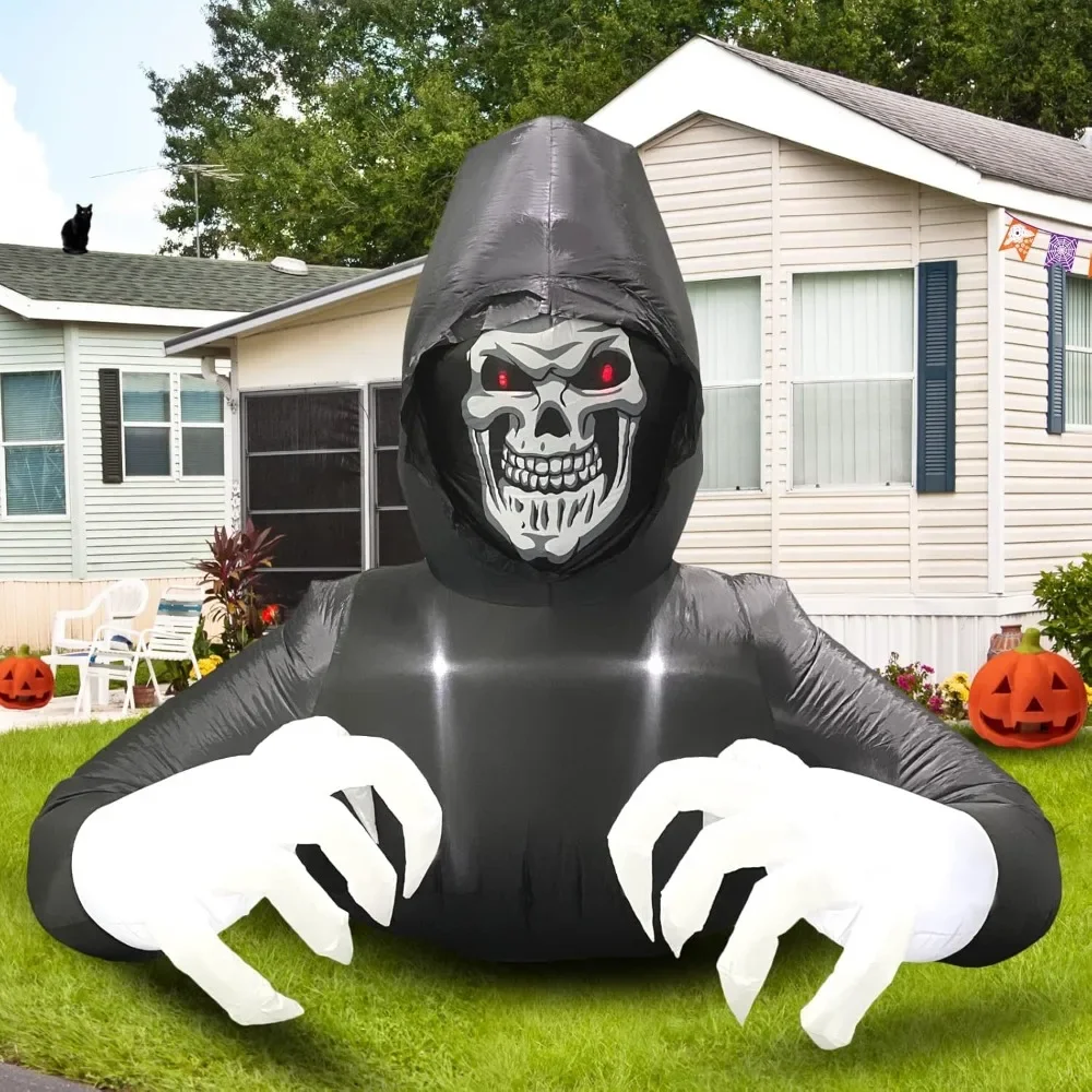 Inflatable Halloween Decorations Outside Grim Reaper Giant Scary Blow Up Skeleton Spooky Ghost Outdoor Yard Decor Inflatables