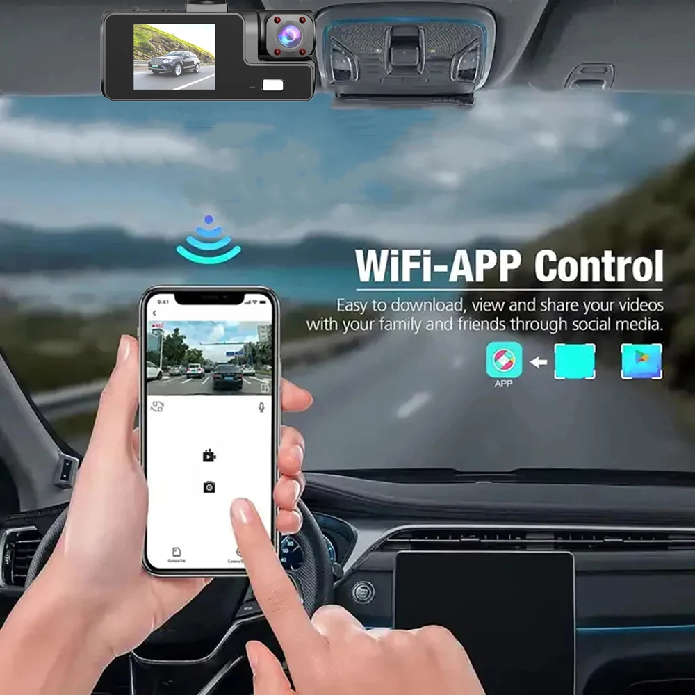 1080P WIFI كاميرا مزدوجة داش كام للسيارات ث الأشعة تحت الحمراء للرؤية الليلية حلقة تسجيل الأمامي والداخل مركبة مسجل DVR مسجل فيديو