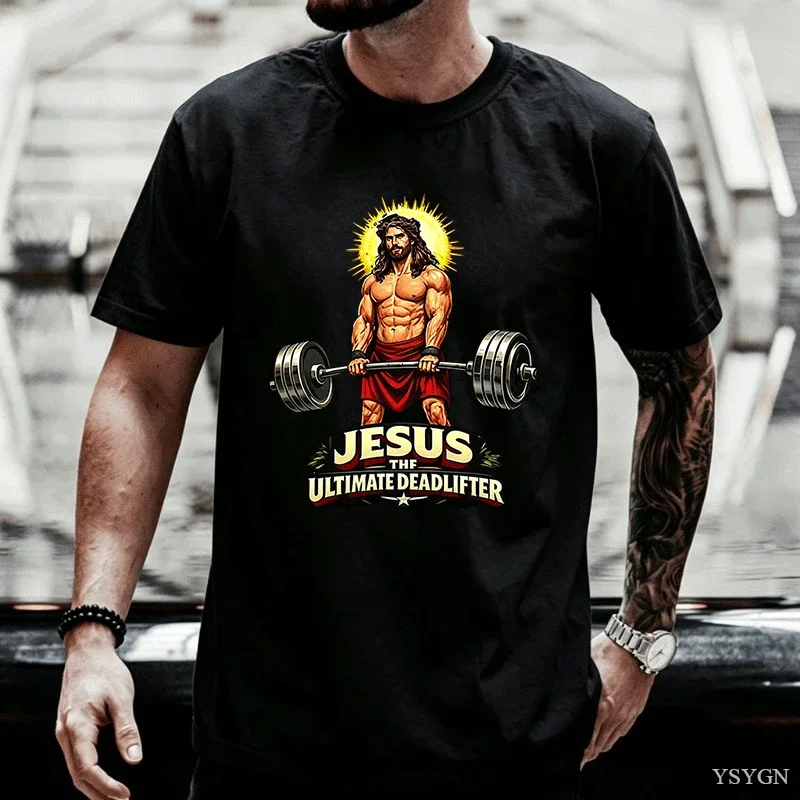 Jesus Ultimate Deadlifter T-Shirt Fitness Christian Graphic Tees Unisex Christian Gym Tee Cotton Faith Fitness Enthusiast Tops