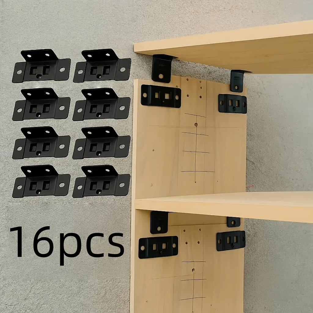 

16-компонентный металлический фиксирующий зажим-вставка 2-в-1, L-образный 90-градусный соединитель для мебельных полок, утолщенный кронштейн для дома.