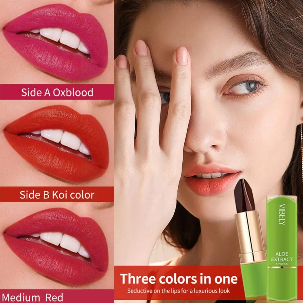 VIBELY Full Aloe Vera Tri-Color Color Changing Lipstick Lips Non-makeup Non-stick Color Moisturizing Changing Cup Moisturiz H3R7