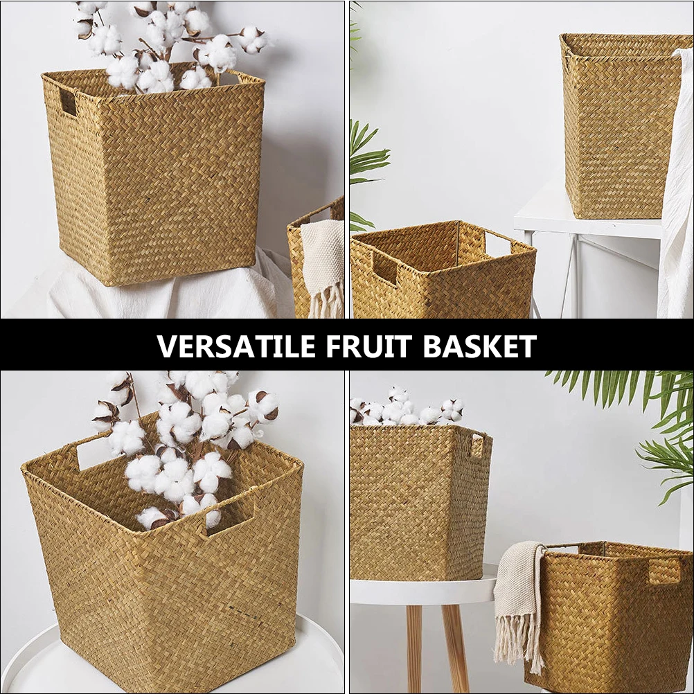 

1Pcs Versatile Woven Basket Yellow Convenient Handles for Kitchen Spice Fruit Storage Multipurpose Organizer