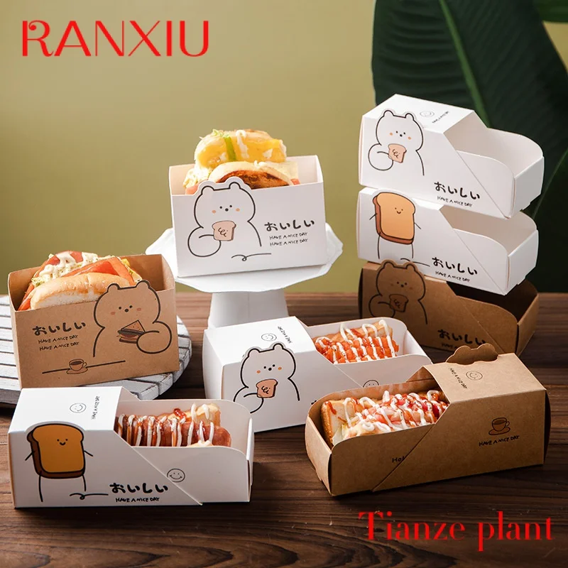 Custom custom disposable hot dog breakfast bread lunch dessert drop sandwich paper packaging drawer box for food