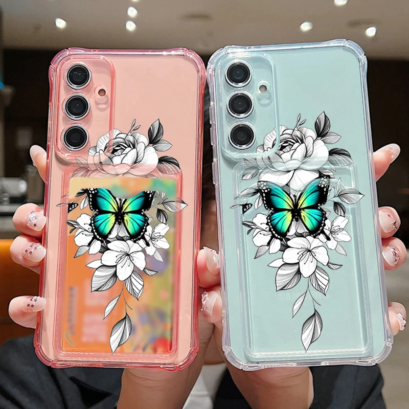 حافظة لهاتف سامسونج جالاكسي S25 S24 S22 S21 Ultra S23 S24 FE A56 A55 A35 A15 A16 5G غطاء هاتف ناعم مطبوع على شكل فراشة