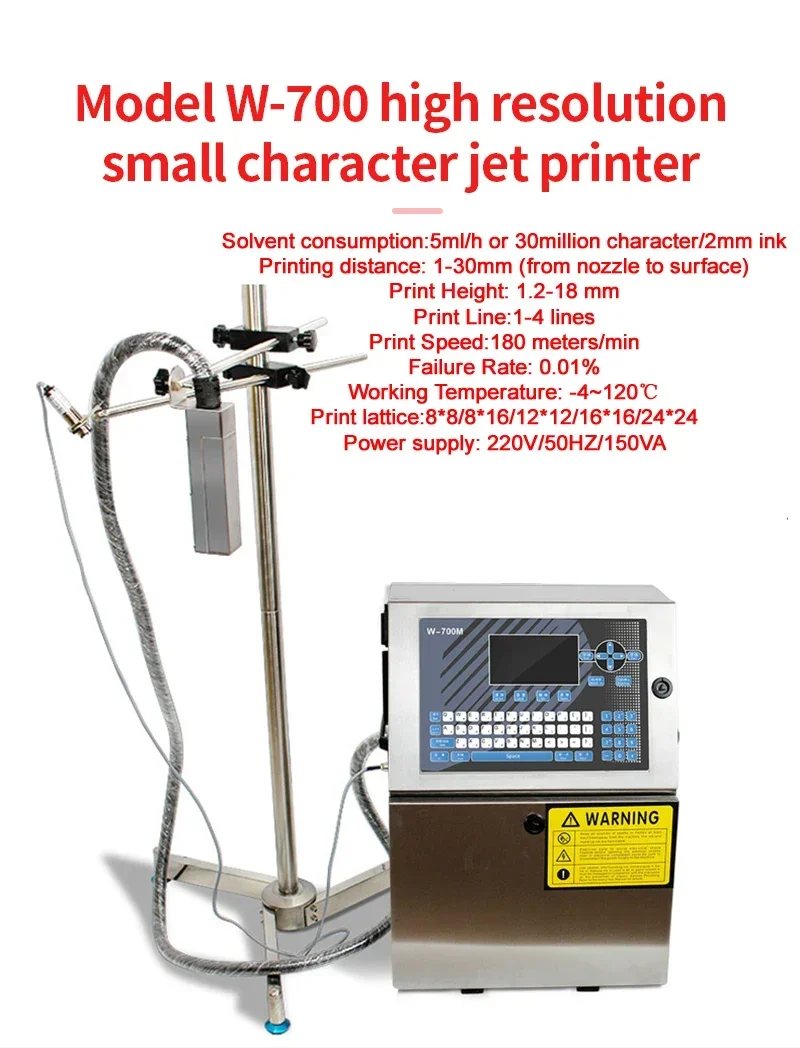 W-700 Smart Automatic Date Coding Machine Food Safe Inkjet Printer with Easy-Change Nozzles Eco-Friendly Production Tool