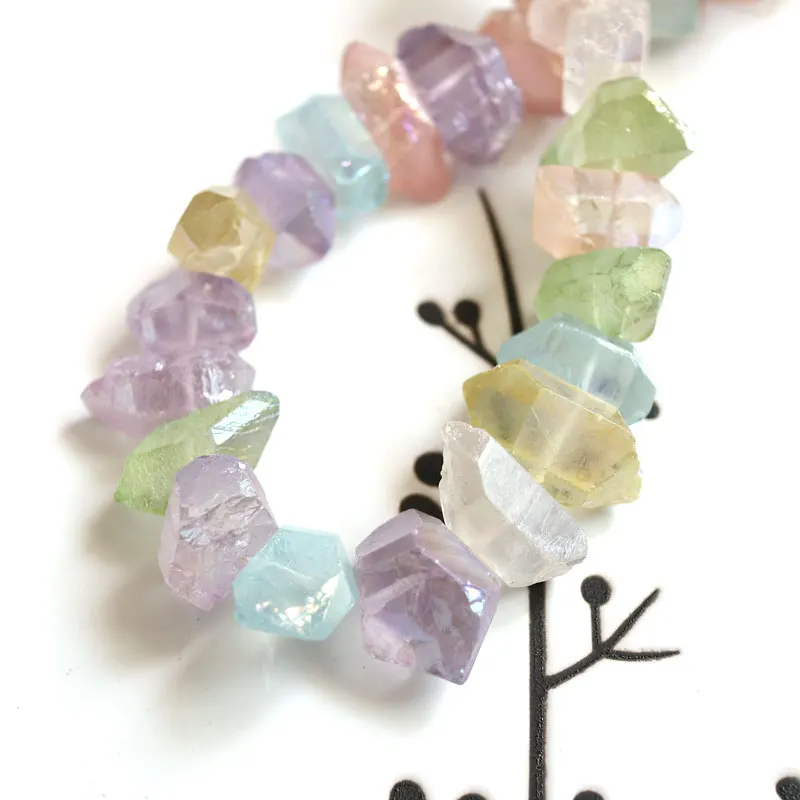 6 Pcs/Lot Natural Aqua Aura Quartz Faceted Nuggets Loose Beads Jewelry Making DIY For Women