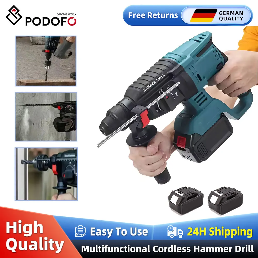 Podofo 26MM Brushless Martello Elettrico Trapano Multifunzionale Rotante Cordless Ricaricabile Utensili Elettrici Misura Makita 21V Batteria ﻿