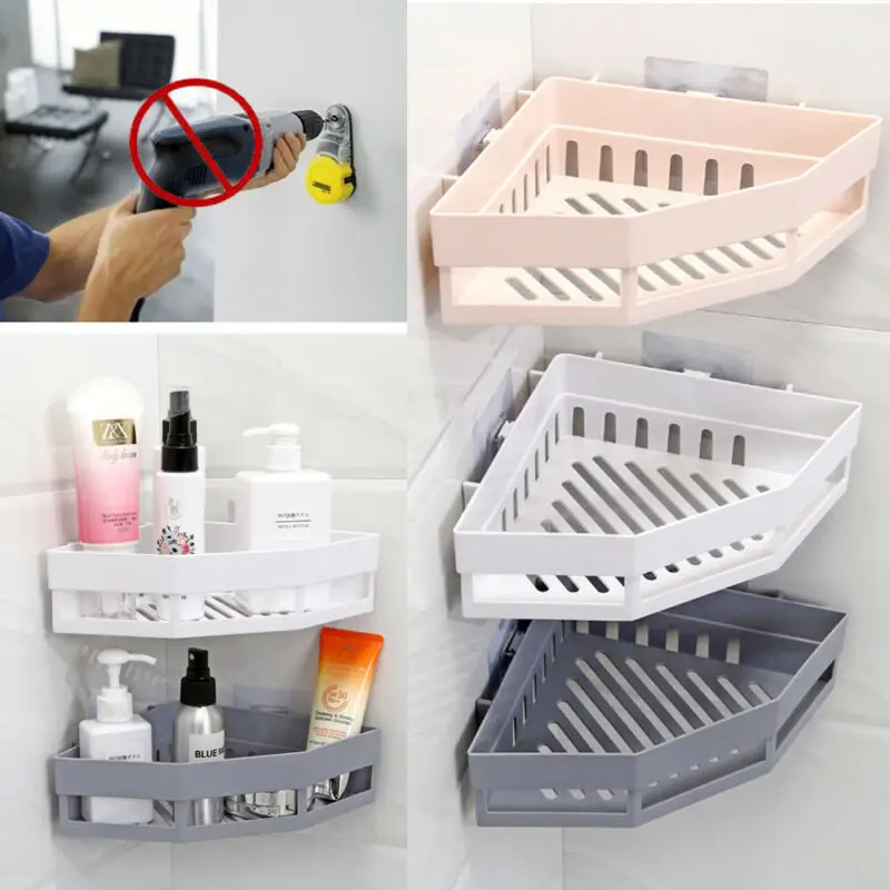 Suction Wall Triangular Shower Caddy Shelf Bathroom Corner Bath Rack Storage Holder Organizer Shelves 1pc