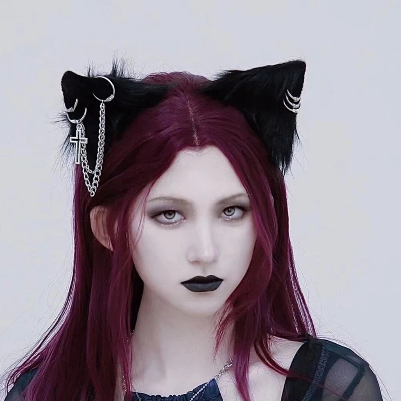 Cat Ear TasselsCross Hairclip Furry Plush Hairpin Anime Headdress Hair Decors