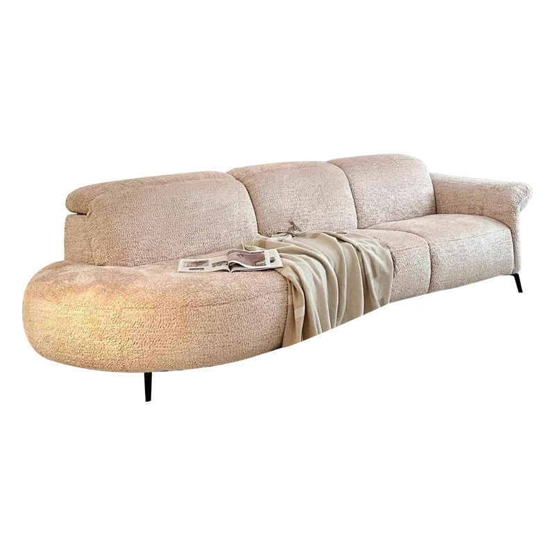 

Minimalist fabric sofa small apartment living room straight row Internet celebrity cream wind curved sofa