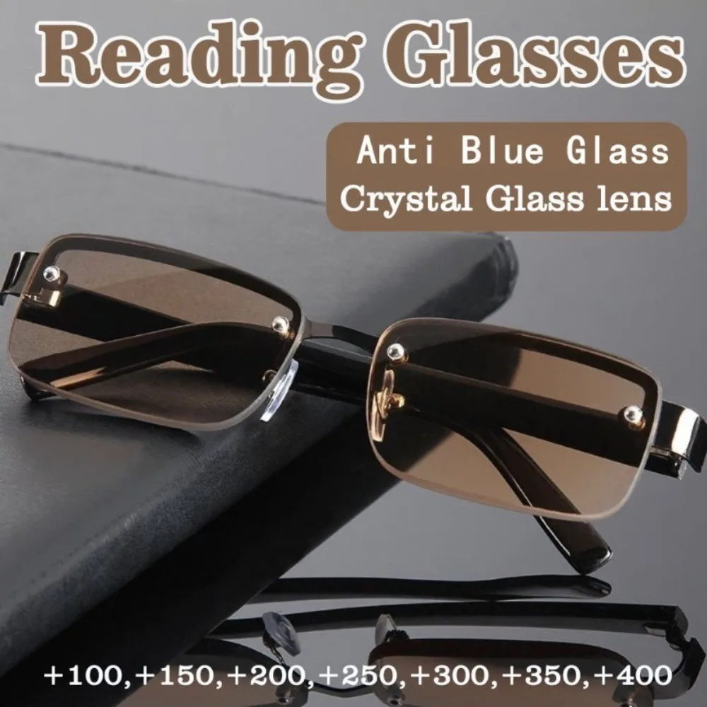 +100 bis +400 Halbrand-Lesebrille für Herren und Damen, Kristallglaslinse, Presbyopie-Brille mit Qualität