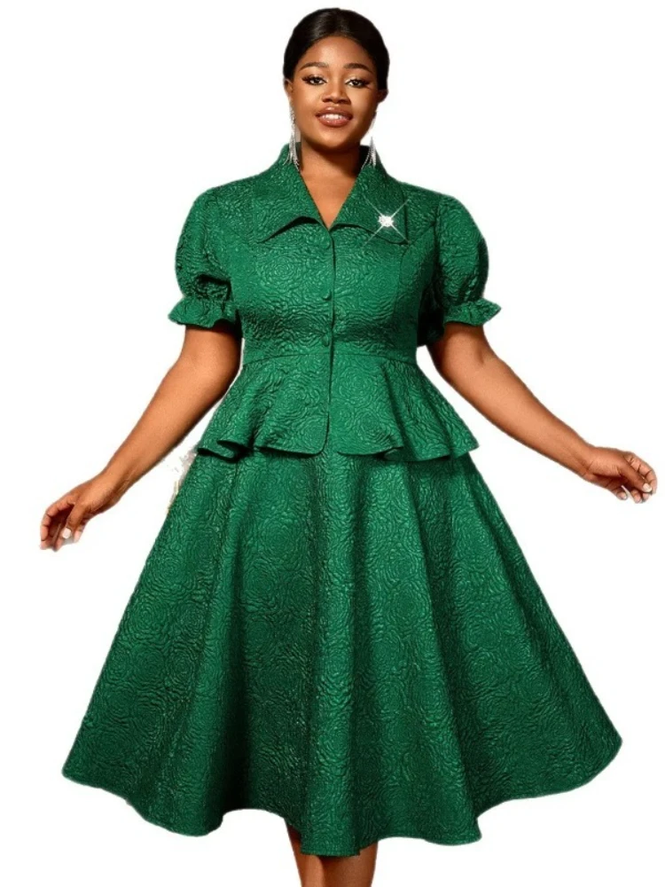 

Комплект из 2 предметов в африканском стиле, вечерняя одежда для женщин, осенний элегантный африканский топ с короткими рукавами, юбка, одинаковые комплекты, большие размеры 4XL