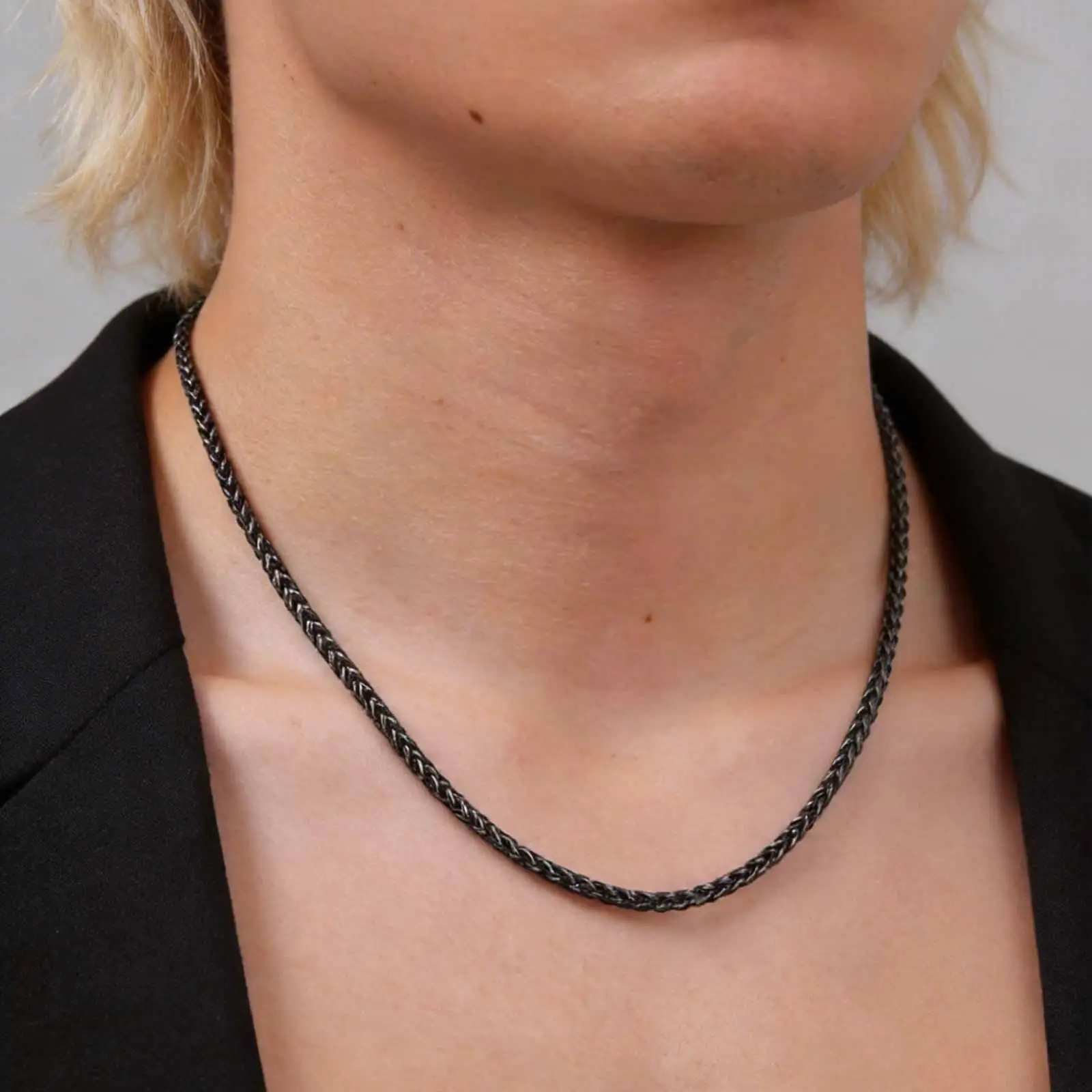 Vnox Black Silver Gold Color Stainless Steel Chain Necklace 3mm Width Basket Link Collarbone Chain Jewelry Gift for Men Women