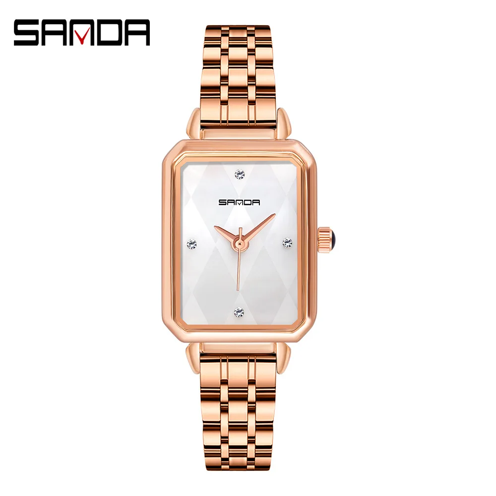 

Fashion Sanda Brand Luxury Rose Gold Quartz Women Watches Leather Mesh Strap Clock Waterproor Ladies Wristwatches Montre Femme