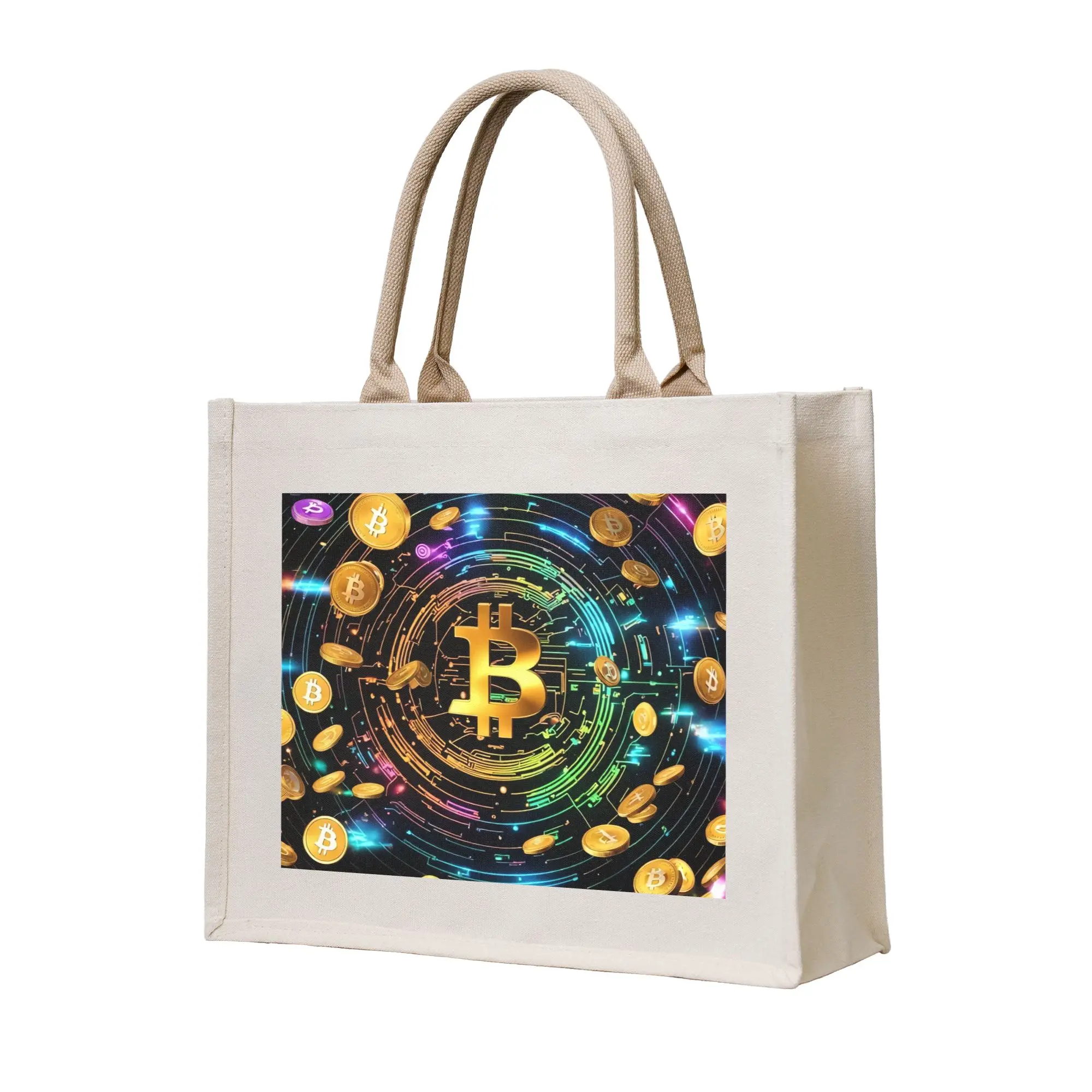 Crypto Virtual Currency Bitcoin  Groceries Shopping Bag Custom Shopper Tote Shoulder Bags Big Capacity Portable  Handbag