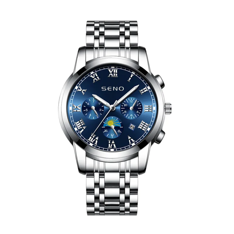 New Casual Sun, Moon and Star Watch Men's Quartz Watch Waterproof Date Luminous Steel Watch