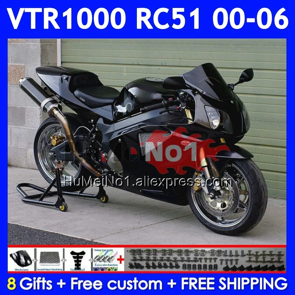 Body For HONDA VTR1000 RC51 01 02 03 2004 2005 2006 68No.20 SP1 SP2 VTR 1000 2000 2001 2002 2003 04 05 06 Gloss Black Fairings