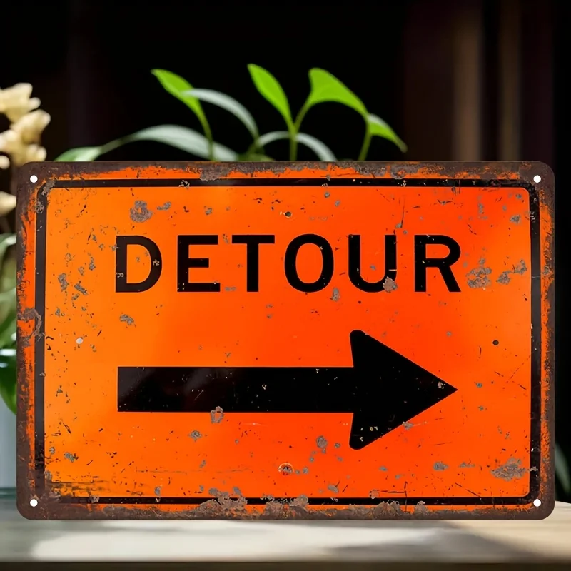 

1 шт. металлическая табличка в винтажном стиле, оранжевого цвета, с надписью "Detour" — настенный декор в деревенском стиле для интерьера и экстерьера, 7,8 x 11,8 дюймов.