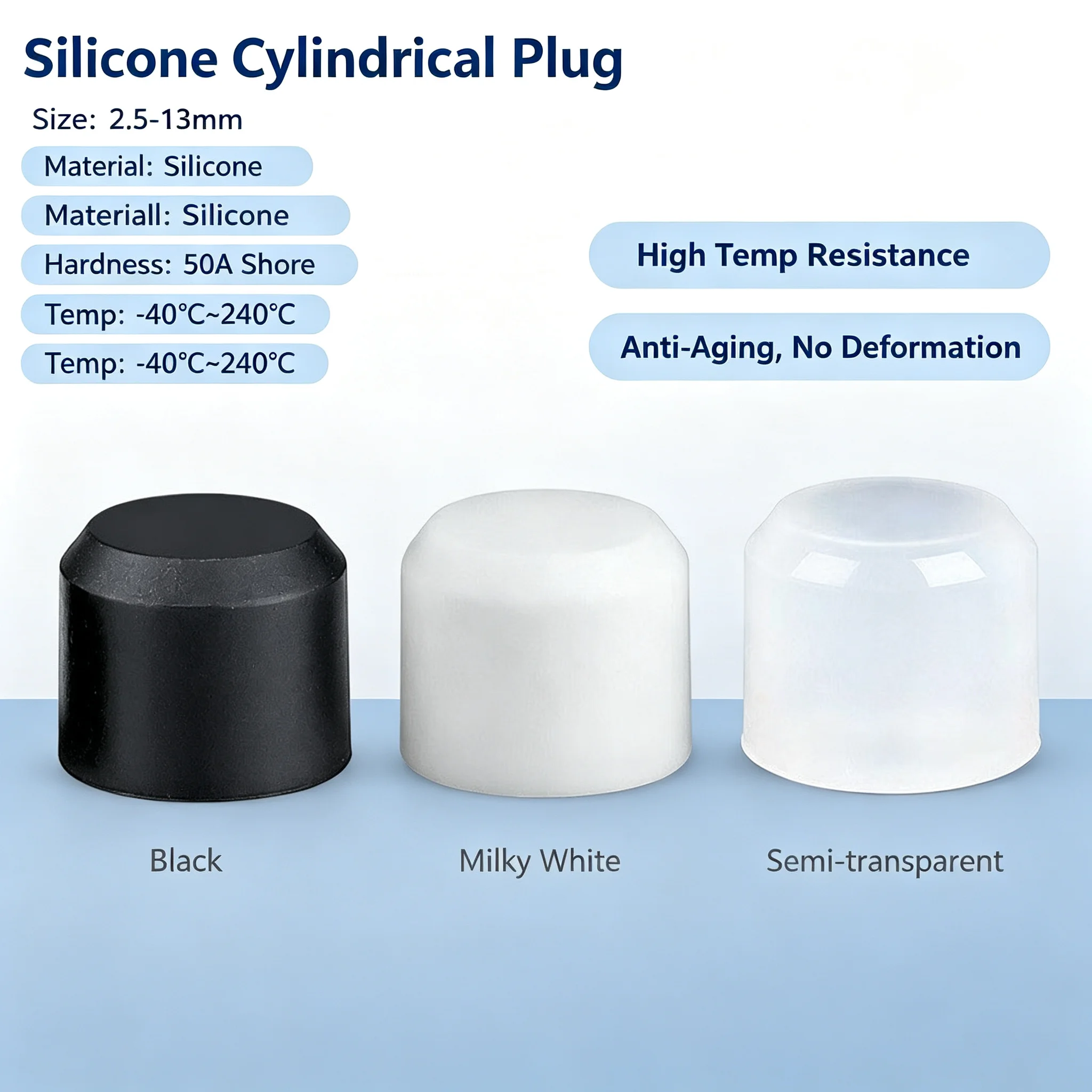 High-temperature resistant cylindrical solid silicone flat head stopper small hole plugging stopper soft rubber plug shock absor