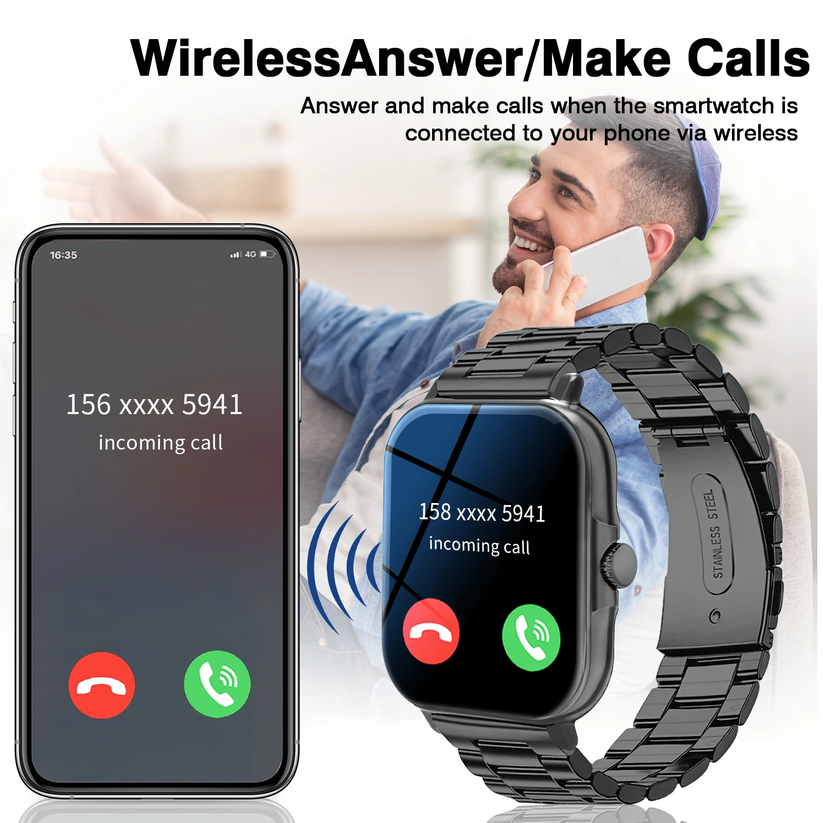 ساعة ذكية للرجال 2025 مزودة بخلفيات عالية الدقة وأشرطة مزدوجة (ستانلس ستيل + سيليكون)، أوضاع رياضية لمشغل موسيقى الاتصال اللاسلكي #2