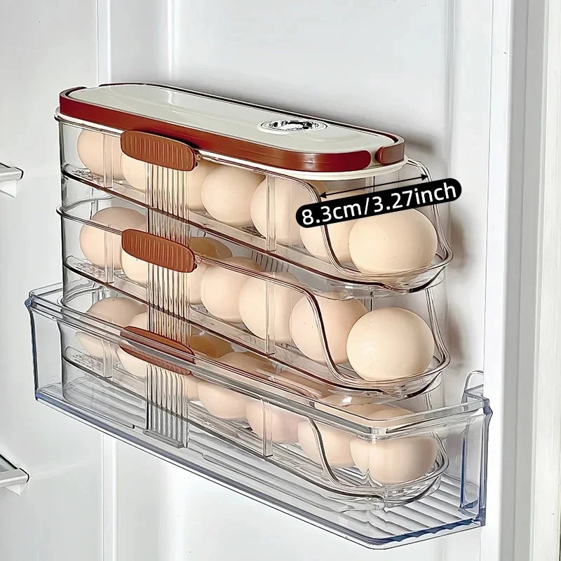 Portable Egg Storage Box with Single Automatic Rolling Rack for Refrigerator Door Organization