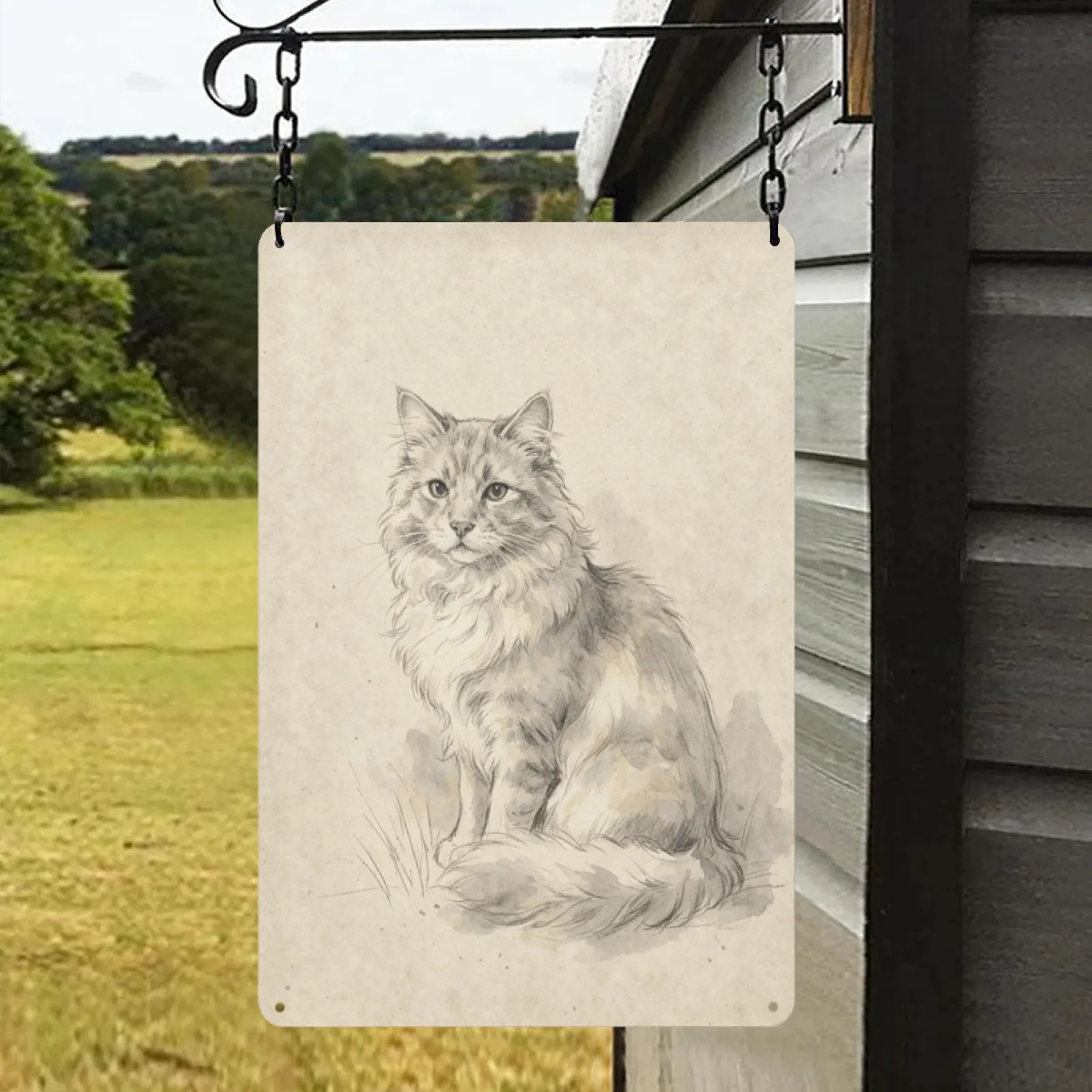 Cat Portrait Metal Wall Art, Pet Memorial Sign, Vintage Cat Sketch Artwork, Realistic Animal Drawing Decor, Cat Lover Gift, Rustic Farmhouse Home Decoration, Minimalist Wall Hanging for Bedroom Living Room