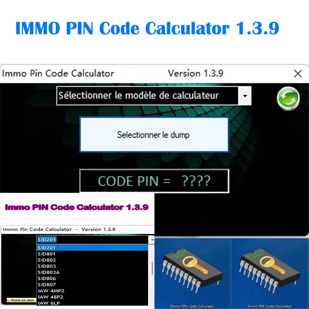 

Latest Immo PIN Code Calculator 1.3.9 software decode pin code on many PSA ecu’s by dump for Psa Opel for Fiat Vag Cars repair