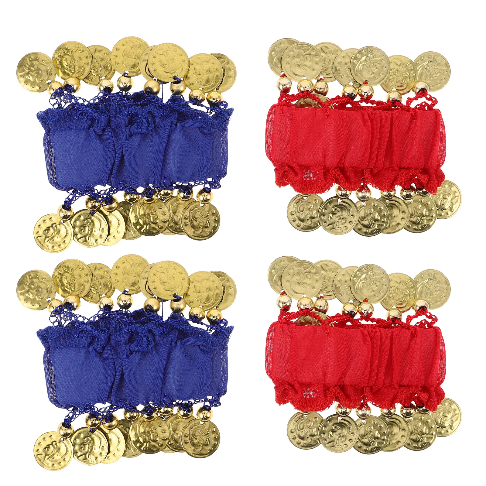 Belly Dance Arm Bracelets Set for Women Red and Blue Sequins Indian Dancer Jewelry Novelty Bracelet with Bells Party Accessory