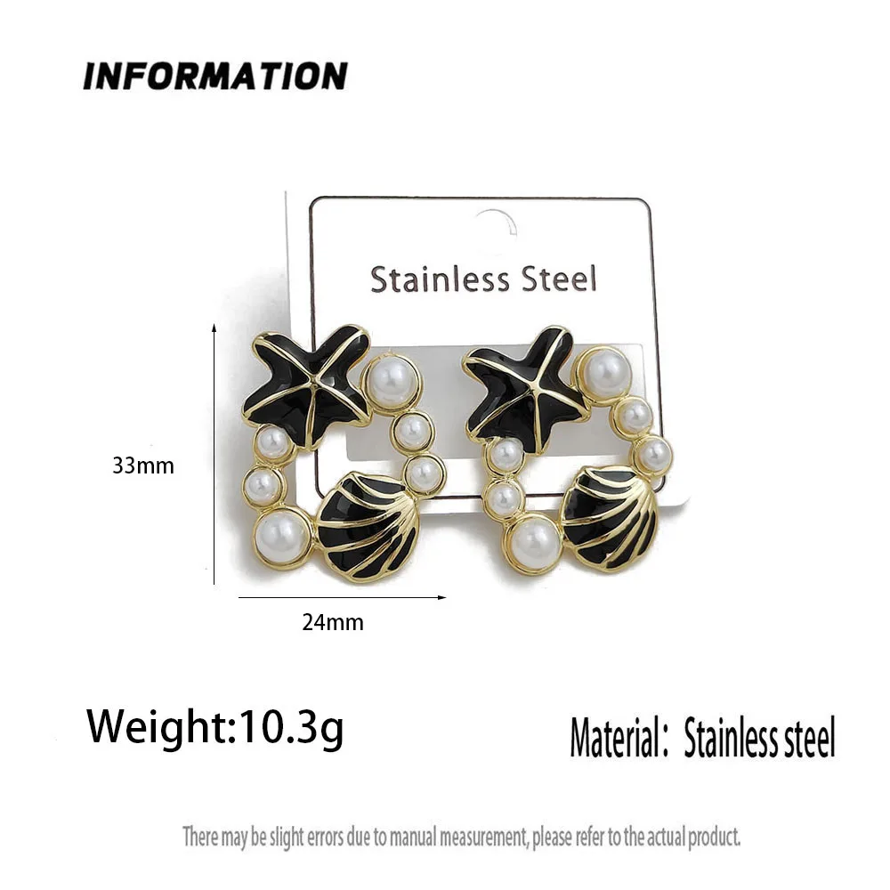 New Starfish Pearl Shell Colorful Enamel 18K Gold Plated Women's Earrings, Waterproof and Fading Stainless Steel, Wife Gift