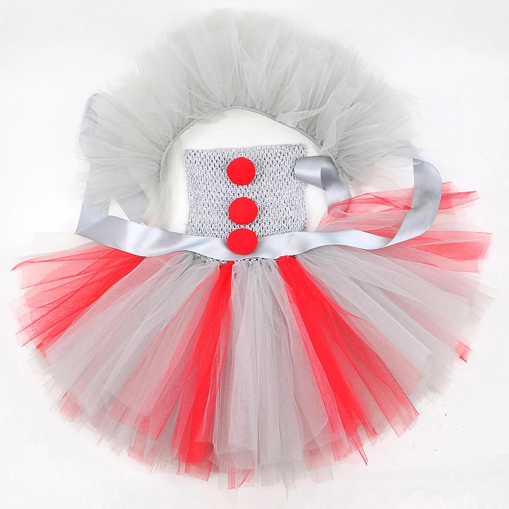 Red Gray Clown Costumes for Girls Circus Pennywise Halloween Fancy Dresses for Kids Joker Carnival Party Ballet Tutus Outfit image 6