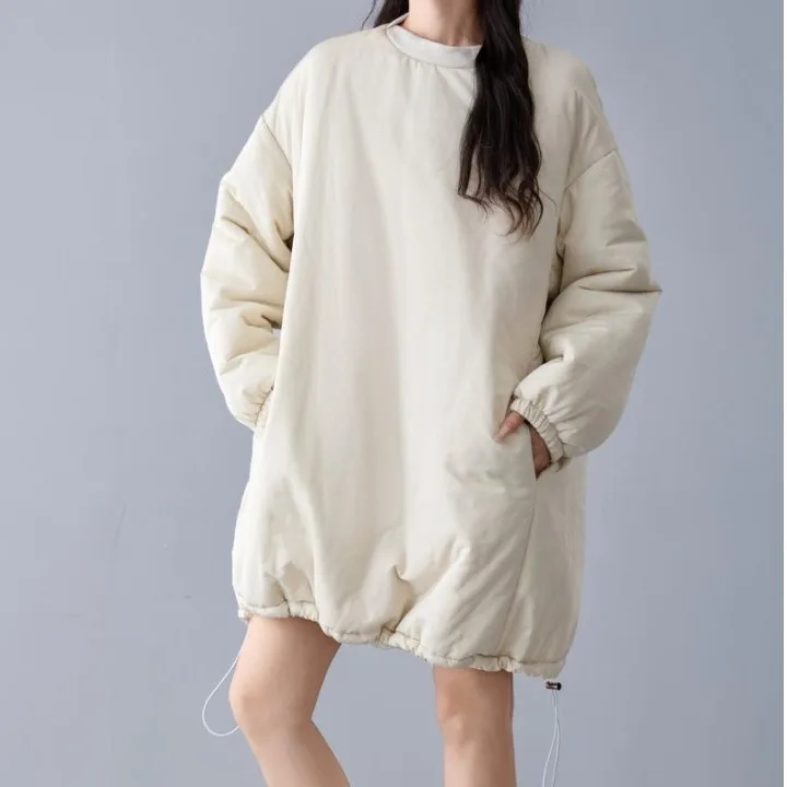 

Lotte Autumn Winter Cotton Jaet Women's Oversized Design Gored Dstring Hooded Zipper Pure Color Commute Sle Long Sve