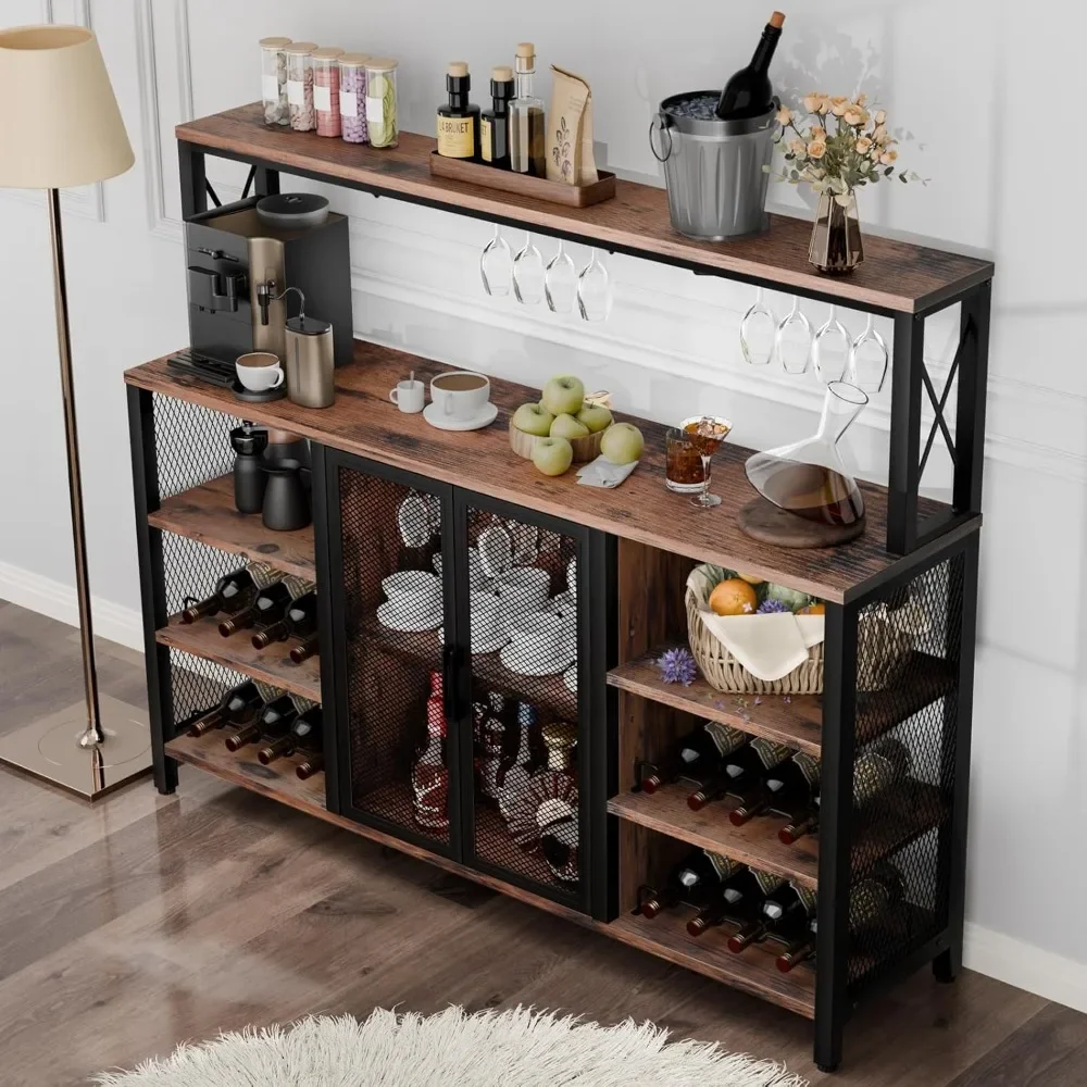 

Bar Cabinet with Wine Rack and Glass Holder, 55 Inches Kitchen Sideboard Buffet Cabinet, for Liquor and Glasses cup