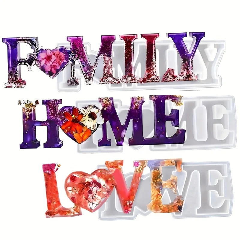 3PCS Silicone Resin Mold With Family Love Phrases Letter Word Epoxy Mold DIY Art Jewelry Home Decoration/Valentine'S Day Making