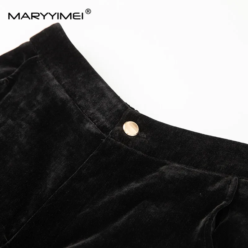 MARYYIMEI-traje de otoño e invierno para mujer, Tops con mangas acampanadas y empalme de encaje + Pantalones de pierna ancha, conjunto de dos piezas negro/rojo High Street