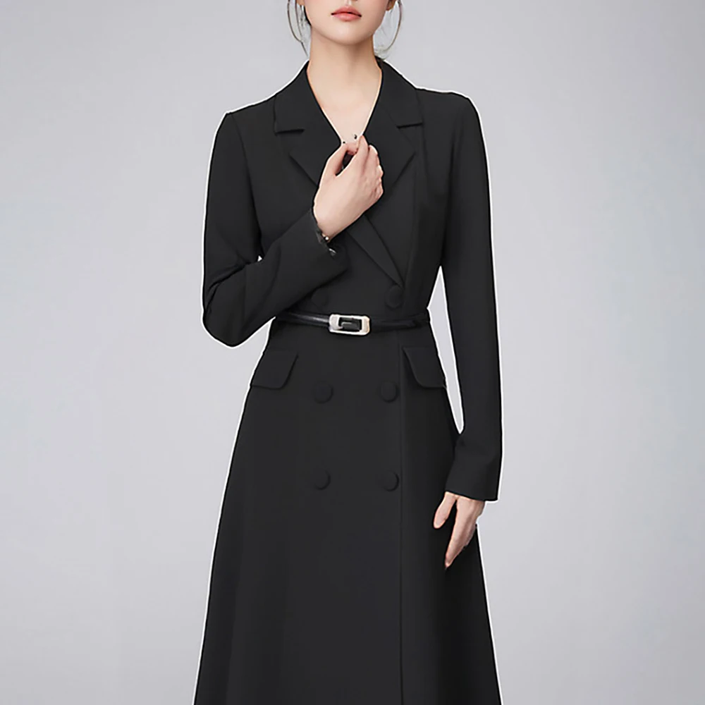 Spring Autumn Black Women's Business Suit Dress Professional OL Commuting Hepburn Style Fashionable Female Workwear Dress