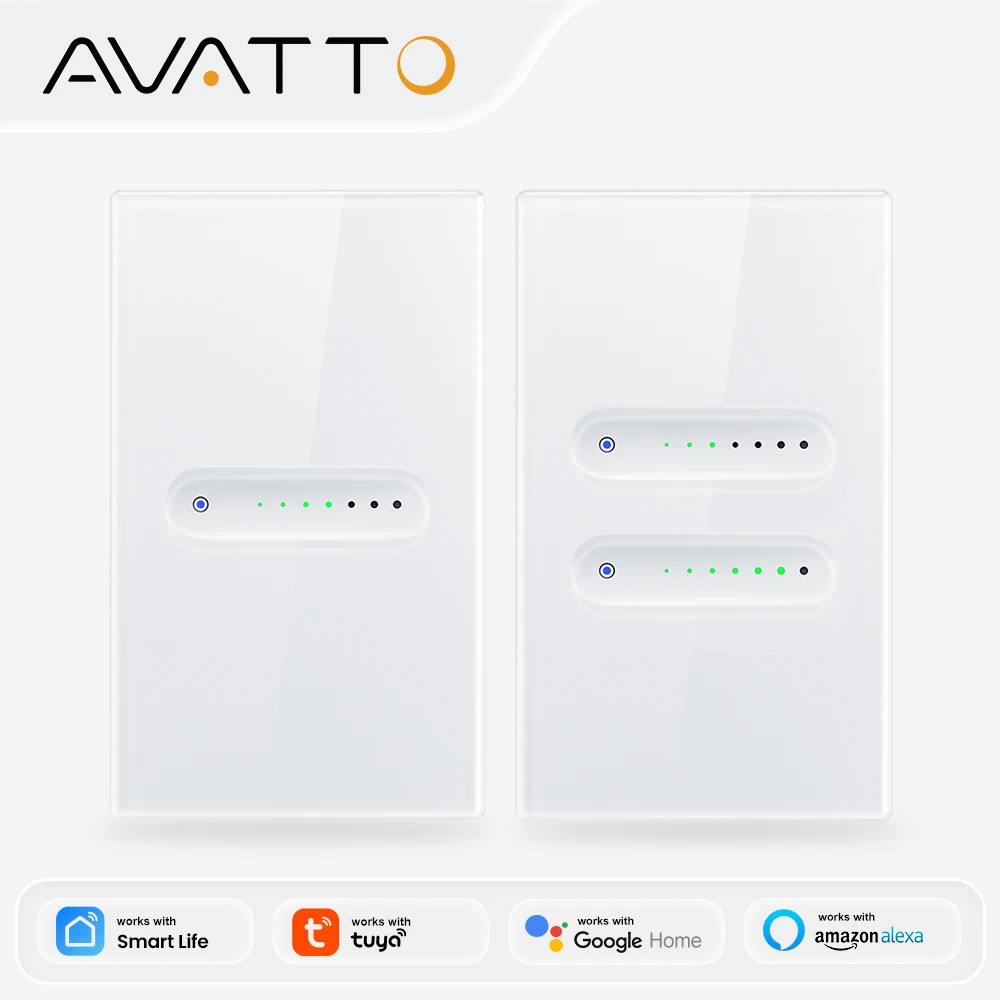 AVATTO WiFi Smart Dimmer Touch Light Switch 1/2 Gang Dimmable Glass panel Lights Controller Works with Tuya Alexa Google Home