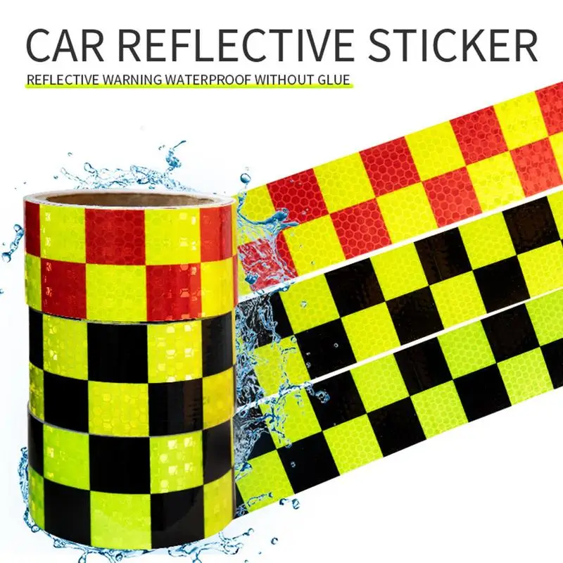 Lattice Reflective Strip Car Sticker Self Adhesive Reflective Shining Reflective Checkered Tape For Car Safety Warning 1 Roll