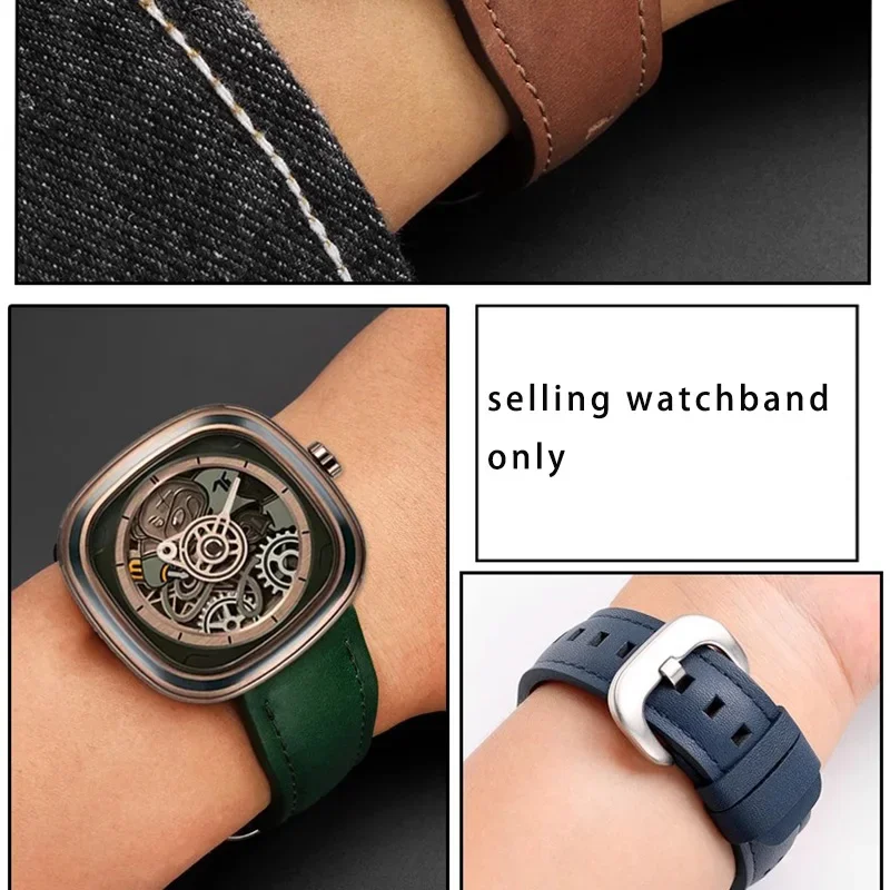 Cowhide Wristband for Sevenfriday Watch T1 T2 T3 Series Watch Strap 26mm Men's Wristband Bracelet Accessories brown green strap